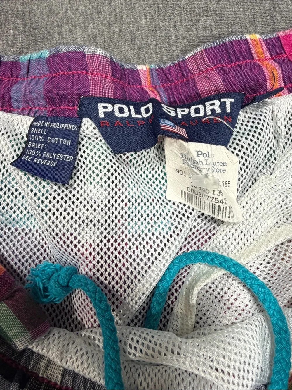 Polo Sport by Ralph Lauren Men’s 90s Vintage Plaid Swim Trunks Bathing Suit XL